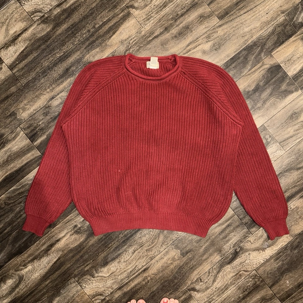 L.L.Bean Men's Large Cotton Knit Crewneck Pullover Sweater Long Sleeve Red